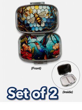 Set 2 x Bird Bee Pill Box Case Organizer Medicine Vitamin min Storage Container